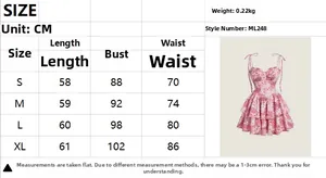 Größentabelle für rosa Blumenkleid mit detaillierten Maßen in Zentimetern für S M L XL