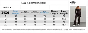 Detailed size chart for the women's knitted long sleeve top and flare pants two-piece set