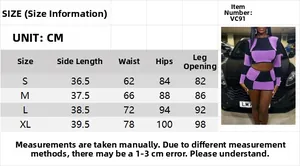 Detailed size chart for the purple checkerboard knit two-piece set for women