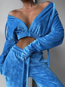 Survêtement en Velours Doré pour Femmes Haut Et Bas Couleur Unie Sweat-Shirt À Capuche Zippé Et Pantalon de Jogging Tenue Sport