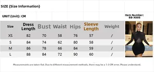 Guide des tailles pour robe trapèze en tulle moulante avec mesures de XS à L en cm