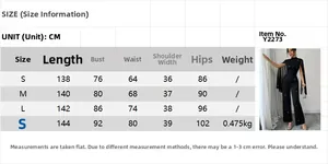 Detailed size guide table for elegant black sequin long sleeve jumpsuit with measurements