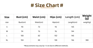 Detailed size chart for solid color sleeveless satin maxi dress with measurements