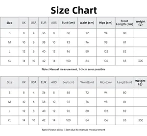 Detailed size chart for the floral chiffon slit dress with bust waist and hip measurements