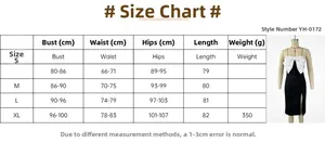 Size guide for slimming French-style bow dress showing chest, waist, and hip measurements