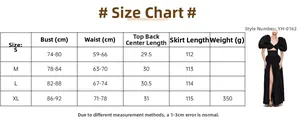 Size chart for French puff sleeve crop top and high slit maxi skirt two-piece set in black