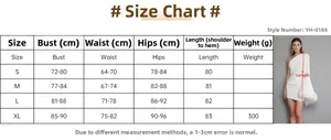 Size chart for white one-shoulder feather mini dress showing S to XL dimensions and fit guide
