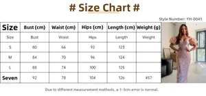 Size chart for deep V-neck sequin evening dress with puff sleeves and mermaid hem
