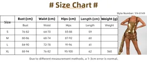 Detailed size chart for the gold sequin bodycon evening dress with measurement guidelines