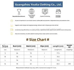 Size chart showing bust, waist and length measurements for the backless bow black dress