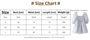 Detailed size chart for the floral puff sleeve dress showing S, M, and L measurements