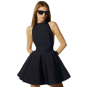 Sexy Backless Halter Neck Mini Dress With Large Bowknot Tie For Women Sleeveless A-Line Banquet Party Little Black Dress