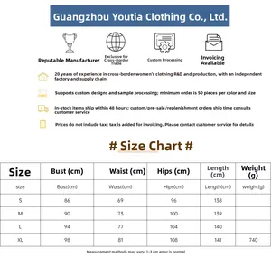 Size chart showing bust, waist and hips measurements for the sequin evening gown