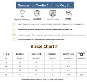 Detailed size chart for the backless A-line sleeveless dress featuring S to XL measurements