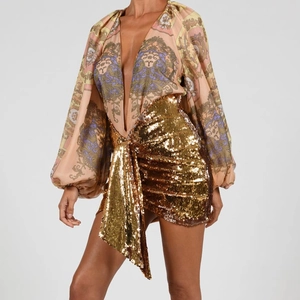 Mini Jupe Sexy à Paillettes Dorées Pour Femmes Ourlet Irrégulier Taille Haute Moulante Jupe De Soirée Pailletée