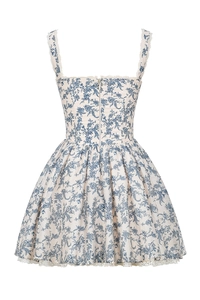 Détails de la mini-robe fleurie vintage avec bordure en dentelle blanche et fermeture