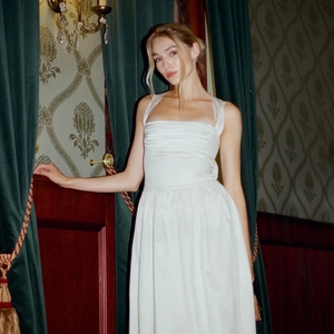 French Elegant Satin Pleated Long Dress For Women Spaghetti Strap Bow Off White A-Line Evening Party Maxi Gown