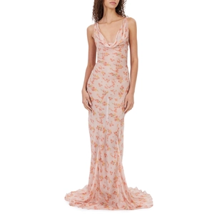 Floral print maxi dress for women featuring an elegant cowl neck and floor length hem