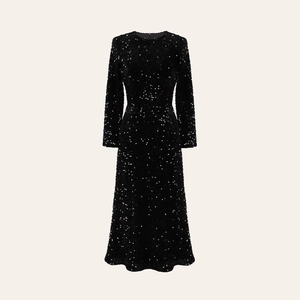 Elegantes schwarzes Paillettenkleid mit langen Ärmeln und Samt-Slim-Fit für Abendgalas