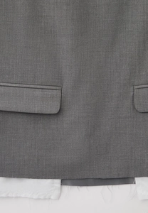 Detail of gray twill fabric texture and pocket design on a square neck mini dress