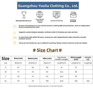 Detailed size chart for evening dress set including bust waist and hip measurements