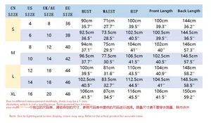 Detailed size chart with US and EU measurements for women evening lace dress fitting