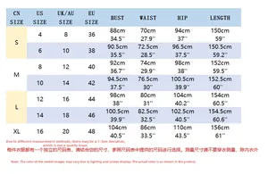Size chart for elegant sleeveless evening dress with detailed measurements in CM and Inches