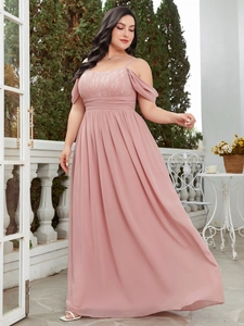 Elegant lotus pink chiffon lace maxi dress with spaghetti straps and flowing skirt