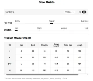 Detailed size chart for V-neck sequin evening gown with bust and length measurements