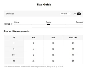 Detailed size chart with bust and waist measurements for backless sequin evening dress