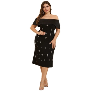 Elegant black off-shoulder cocktail dress with sparkling silver floral sequins embellishments