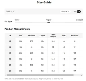 Detailed size guide table for V-neck chiffon dress showing US 12-22 and 0XL-5XL measurements