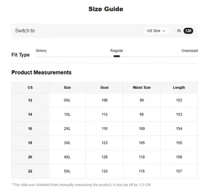 Detailed size guide table for V-neck lantern sleeve chiffon evening maxi dress in CM