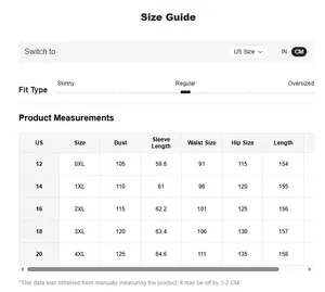 Detailed size chart for V-neck lantern sleeve sequin dress in sizes US 12 to 20