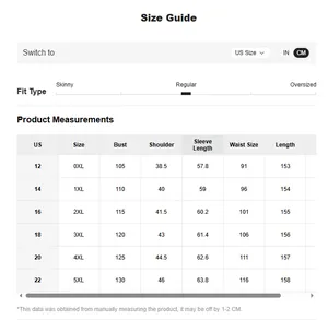 Detailed size guide chart for V-neck sequin evening dress from size 0XL to 5XL
