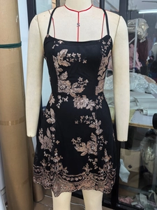 Sexy backless bodycon dress with rose gold sequin floral embroidery and lace hem