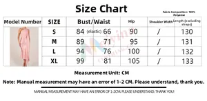 Detailed size chart for the backless satin evening dress including S to XL measurements