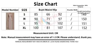 Size chart for women's polka dot backless maxi dress in centimeters from S to XL