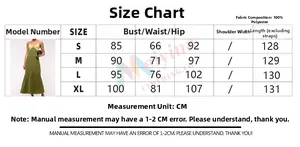 Detailed size chart for the color-block maxi dress with polyester fabric measurements