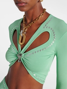 Robe à manches longues vert menthe avec découpes et œillets métalliques argentés