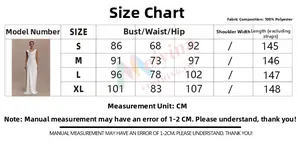 Detailed size chart for elegant satin evening gown with S to XL measurements in CM