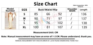 Size chart for women's satin slip dress detailing bust, waist and hip measurements in cm