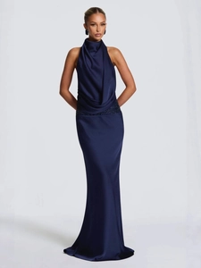 Robe Maxi Dos Nu à Col Bénitier pour Femme en Satin avec Taille à Paillettes Robe de Soirée Moulante Élégante Robe Longue Jusqu'au Sol