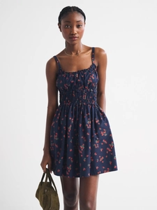 Women Summer Spaghetti Strap Mini Dress Smocked Waist A-Line Strawberry Polka Dot Floral Printed Beach Sundress Casual Short Dress