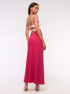 Sexy backless bodycon maxi dress in pink colorblock with cutout straps for women