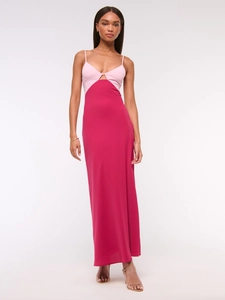 Sleeveless backless bodycon maxi dress in pink contrast color with cutout detail