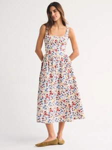 Women's Sleeveless A-Line Midi Dress Elegant Polyester Floral Polka Dot Striped Casual Dress With Pockets And Lining