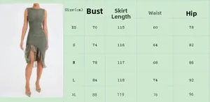 Detailed size chart for the summer sleeveless backless bodycon dress with measurements
