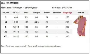 Detailed size chart for women casual summer dress including bust and length measurements