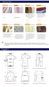Size guide and fabric care instructions for summer beach dresses and polyester textiles